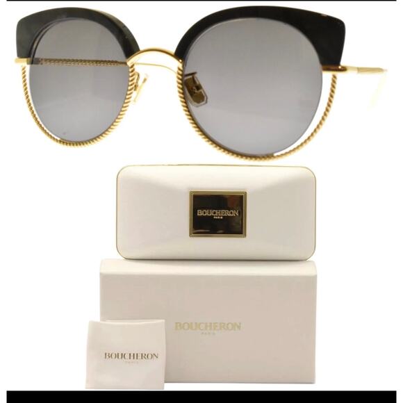 Boucheron Paris BC0105S Women’s Cat Eye Sunglasses Black/Gold Gray UV400 Case main image 4